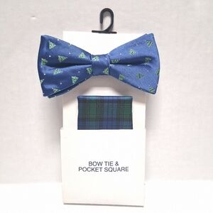 Holiday Christmas Tree Bow Tie And Pocket Square NWT